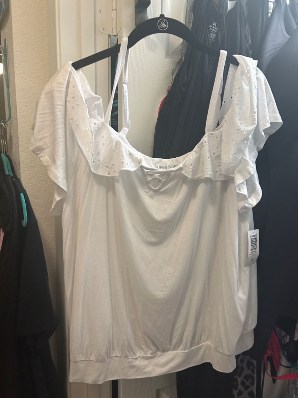 torrid White Ruffle Eyelet Off-Shoulder Tank